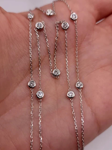 4Ct Moissanite By The Yard Beautiful Love Station Necklace 14K White Gold Plated